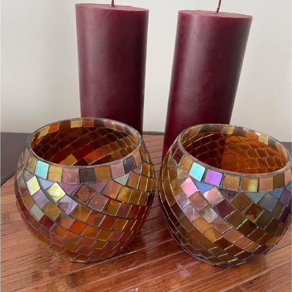Mosaic Glass Candle Holders - Multicolor